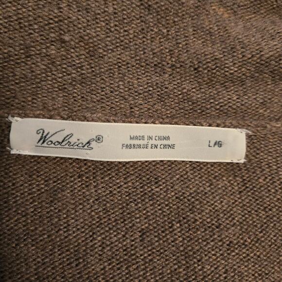 Woolrich Brown Wool Blend Open Front Cardigan Size L Cozy Chic Fall Layering - Picture 10 of 12